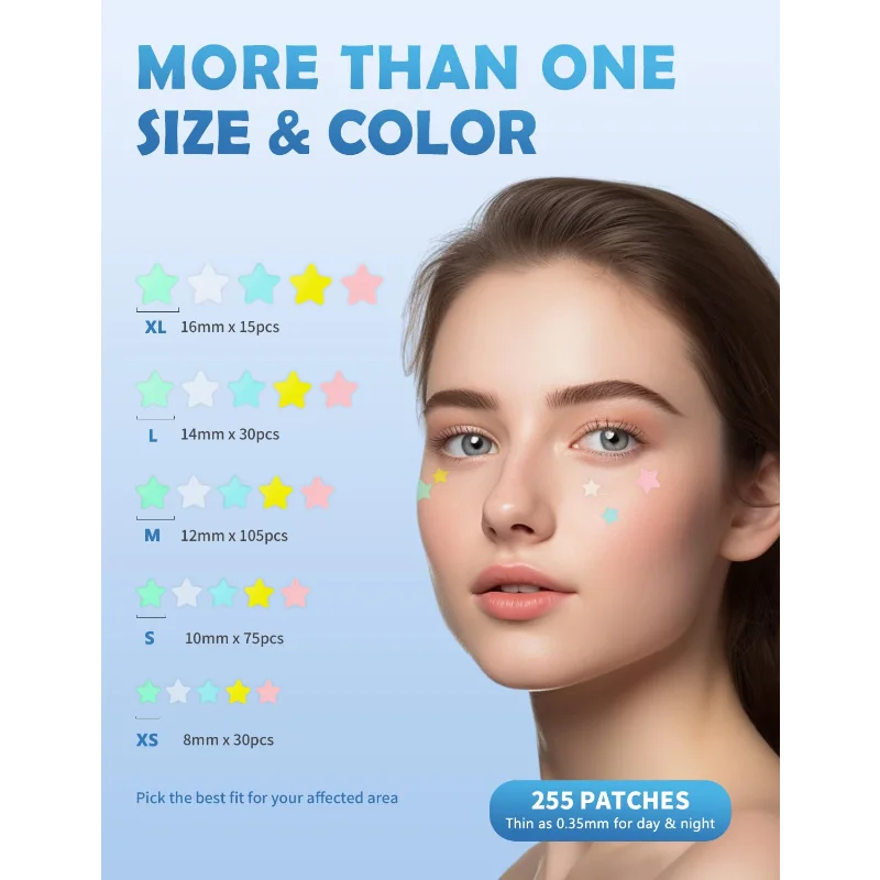رقعة حب الشباب/البثور، رقع حب الشباب الغروانية المائية على شكل نجمة احترافية. تناسب عيوب مختلفة، ملصقات بقعة لطيفة غير مرئية ممتصة للزيت