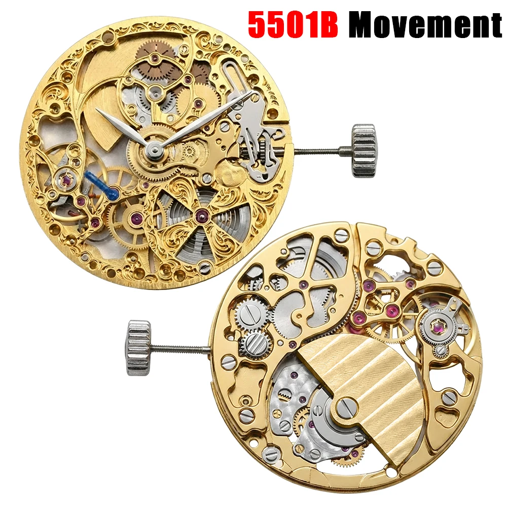 5501B Automatic Movement 33 Jewels Micro Rotor Skeleton Mechanical 3 Hands Hacking Hand-winding for Watchmaker Repair Kit Parts