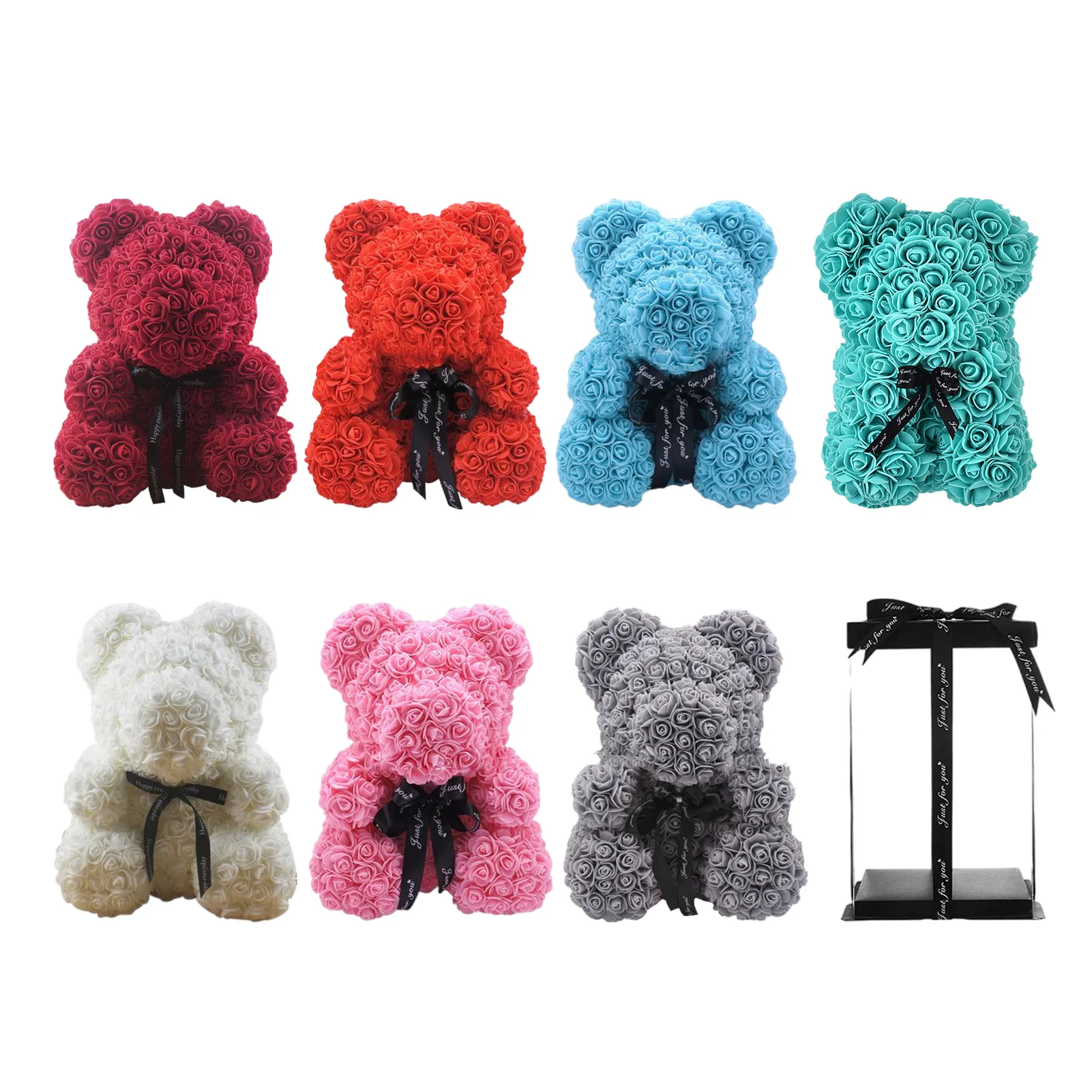 DIY 25 Cm Teddy RoseBear With Box Artificial PE Flower Bear Rose
