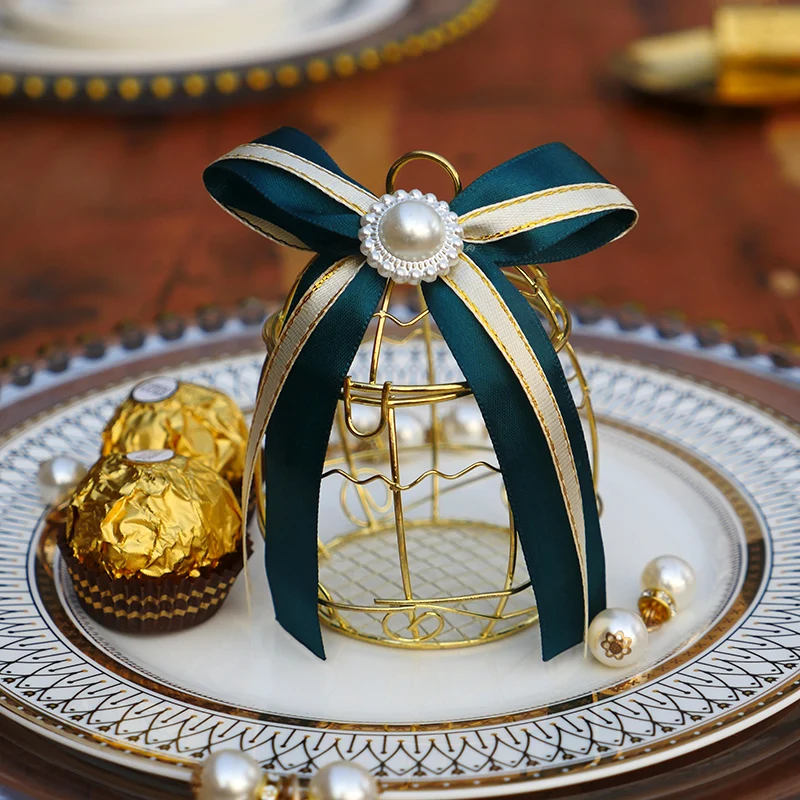 Wedding Metal Birdcage Gift boxes with Pearl Bow Chocolate Favor  Packaging Party Supplies Birthday Party Decorations