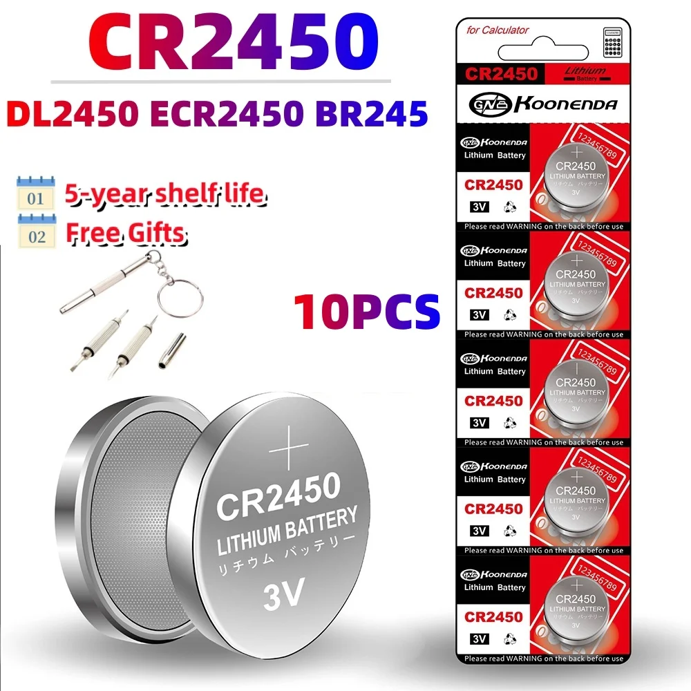 Original 10PCS CR2450 Lithium Button Battery KCR2450 5029LC LM2450 DL2450 ECR2450 BR2450 CR 2450 3V 600mAh Toys Watch Coin Cells