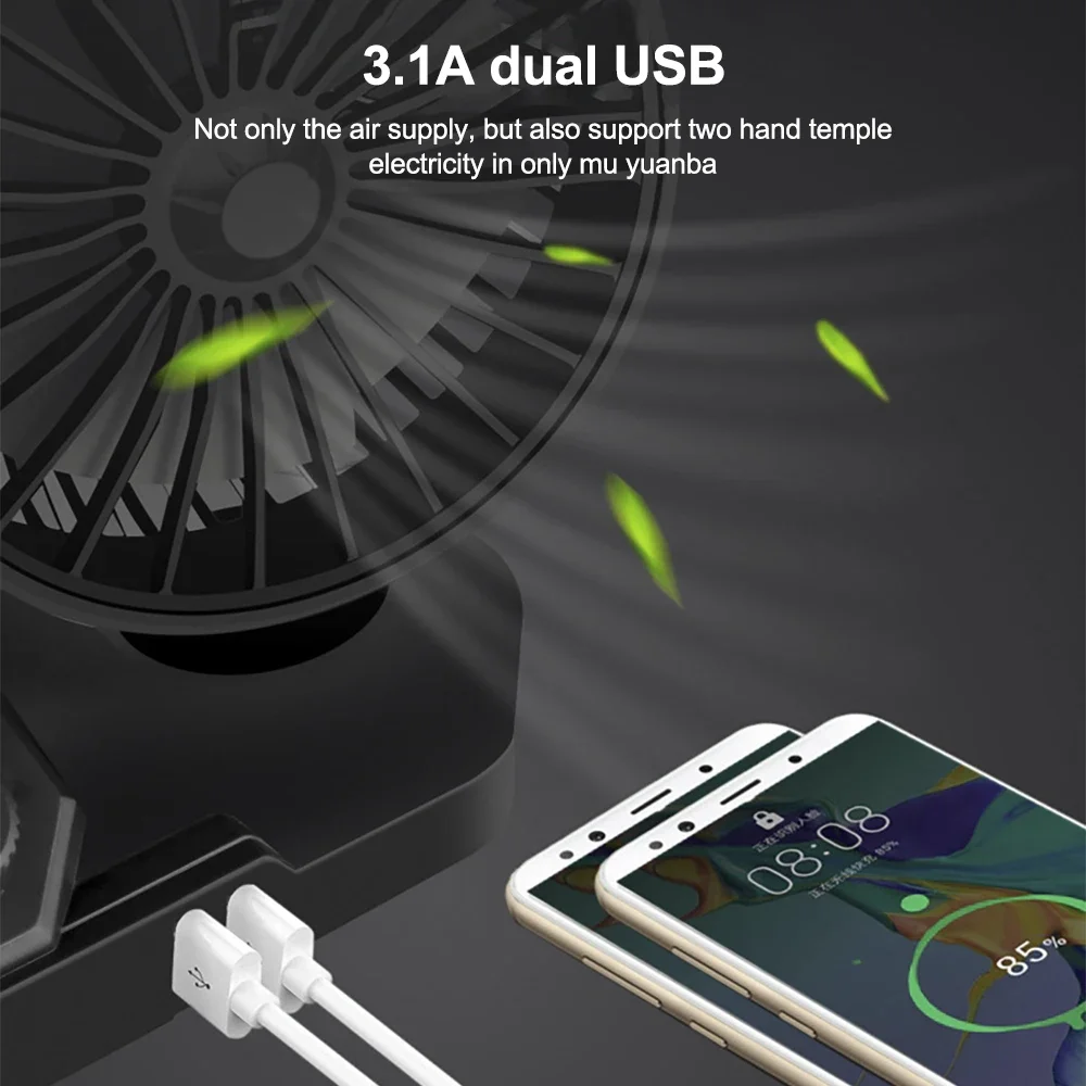 مروحة تبريد السيارة القابلة للتعديل ، رأس مزدوج ، USB ، مبرد السيارة ، مروحة الهواء ، إكسسوارات السيارة ، تنظيم الرياح ، سرعتان ، 12 فولت ، 24 فولت