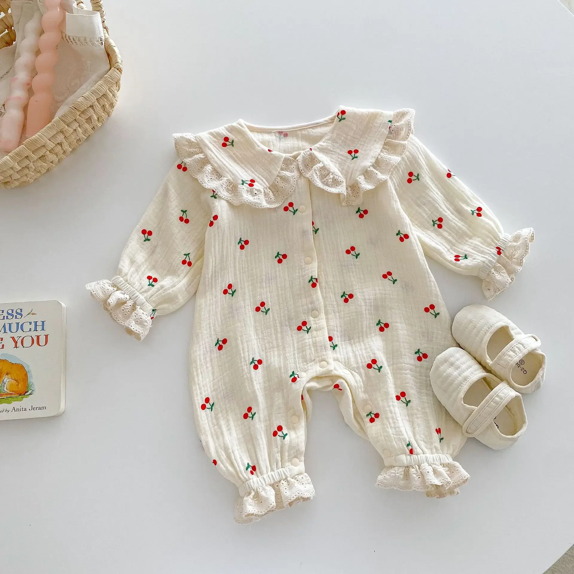 Barboteuse décontractée en coton imprimé pour bébé fille, vêtements de bébé, col de beurre, combinaison de comparateur de jeu mignon, mode d'automne, nouveau, 0-2 ans, 2024