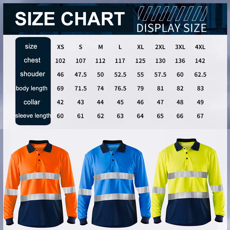 Hi Vis Long Sleeve Workwear Shirt with Reflective Tapes Cool Dry Safety Polo Two Tone Work Wear