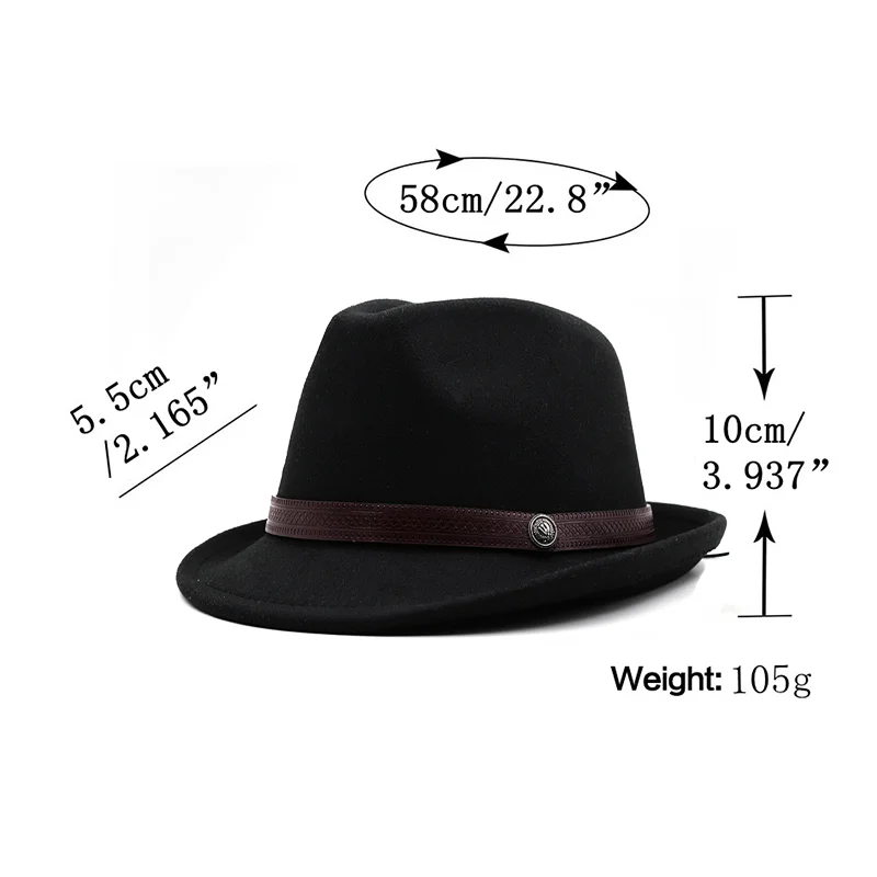 2022 Simple Wool Women Men Fedora Hat For Winter Autumn Elegant Lady Gangster Trilby Felt Homburg Church Jazz Hat