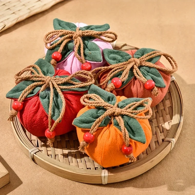 Persimmon Good Fortune Small Empty Bag Blessing Carry-on Peace Good Fruit Sachet Talisman Bag Incense Bag with Persimmon Pendant