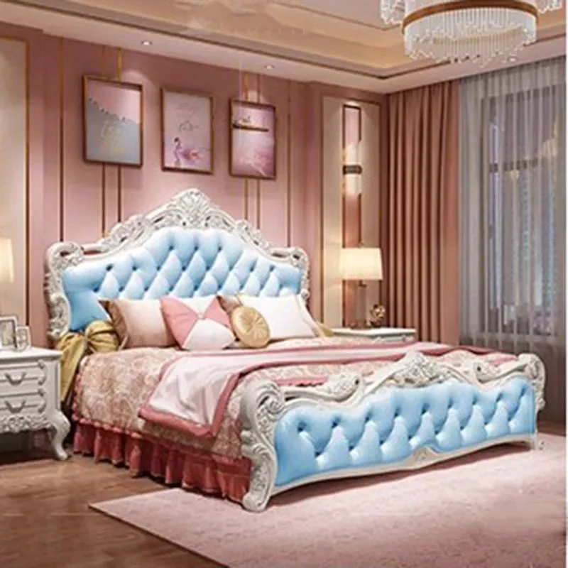 High End Glamorous Double Bed Waterproof King Size Wood Twin Castle Bed Frame Safe Design Boxspring Camas Bedroom Furniture