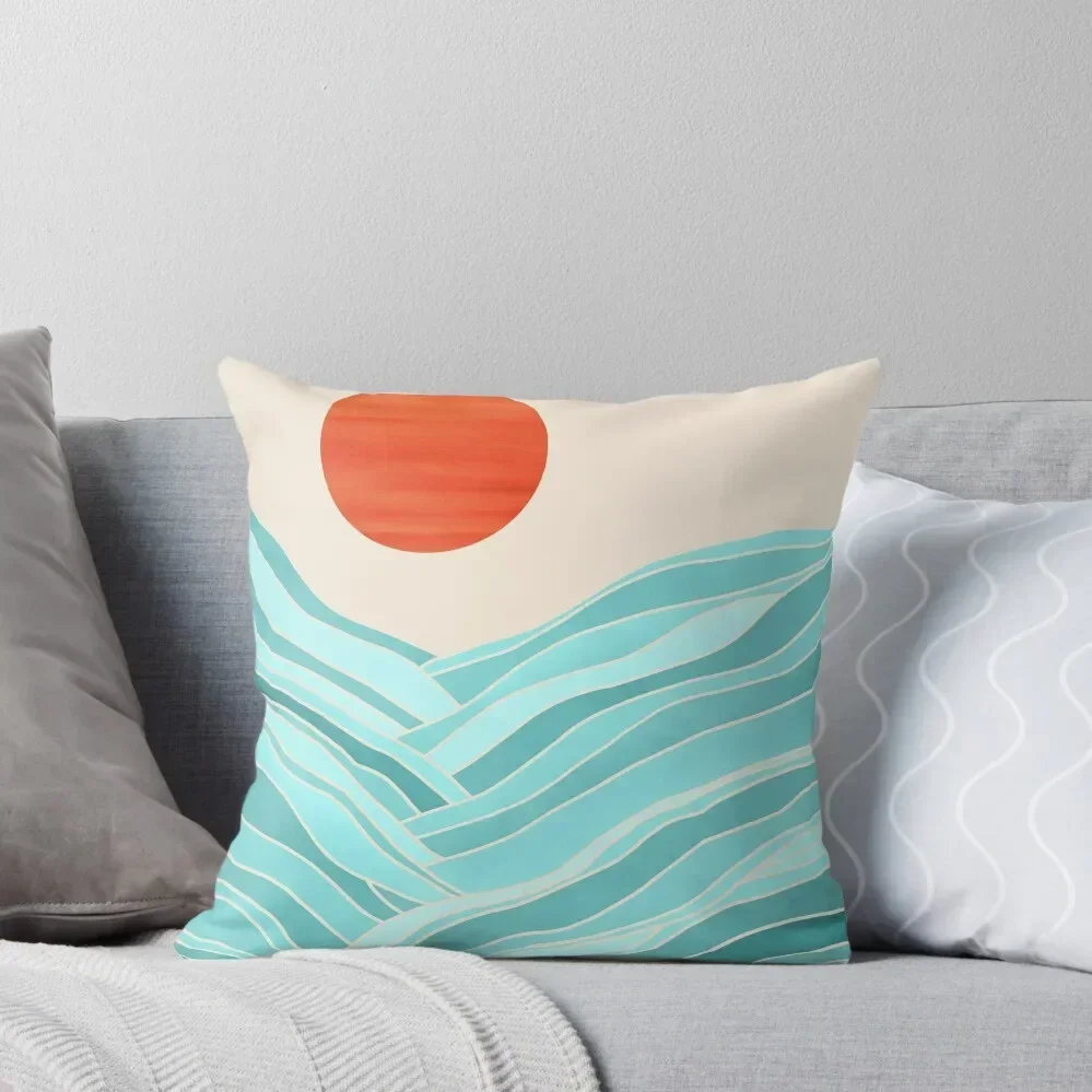 Oahu Summer Abstract Landscape in Orange and Aqua Throw Pillow Sofa Decorative Covers Ornamental Pillow pillow