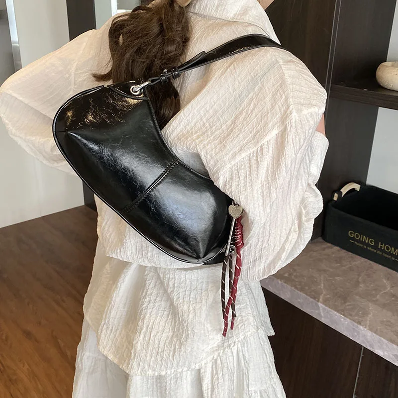 LEFTSIDE Small PU Leather Shoulder Bag 2025 New Y2K Short Handle Hand Bag for Work Underarm Bag Y2k Females Handbags and Purses