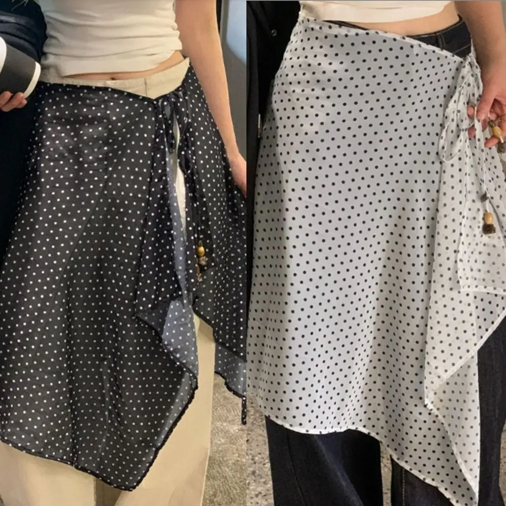 

Юбка миди с высокой талией, кружевная, прозрачная, в стиле Y2K, уличная мода, в горошек, с асимметричным боковым разрезом, в стиле Харадзюку