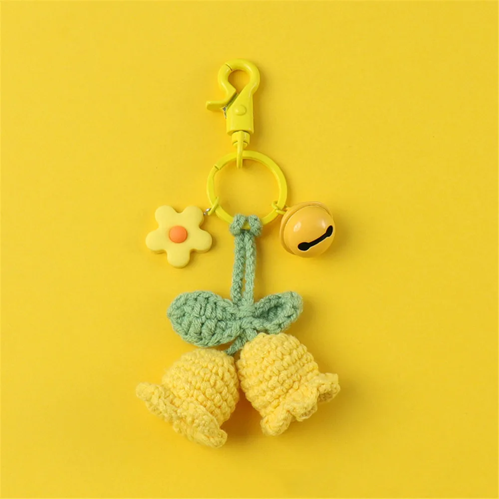 Handmade Knitted Wind Chimes Flower Keychain Keyring Girl Crocheted Bag Pendant Keychain Car Key Keychain Handbag Charms Gift