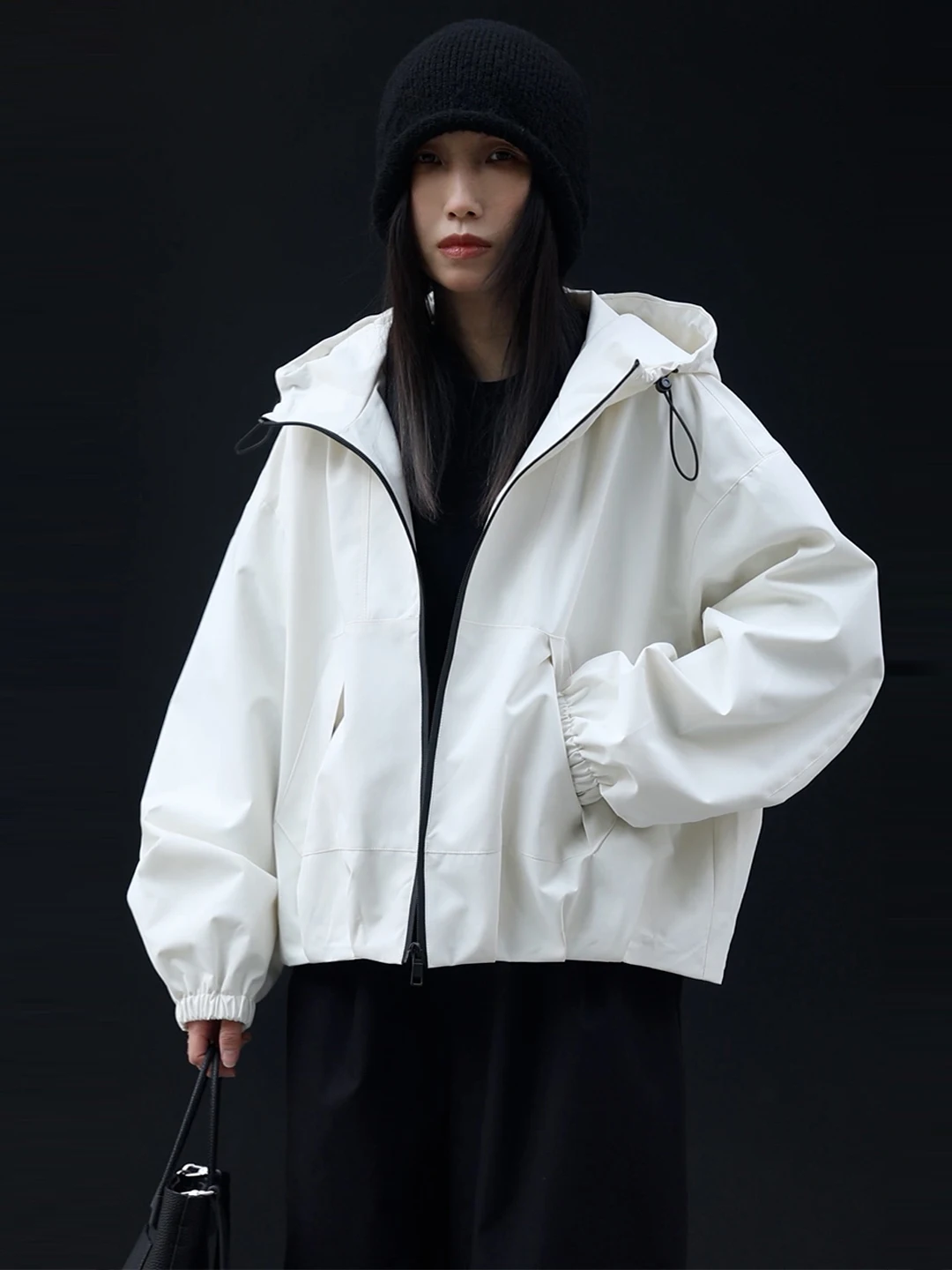 

White Casual Hooded Windbreaker Women's ort Loose Sle Windproof Jaet Spring Autumn New Arrival Faion Outerwear