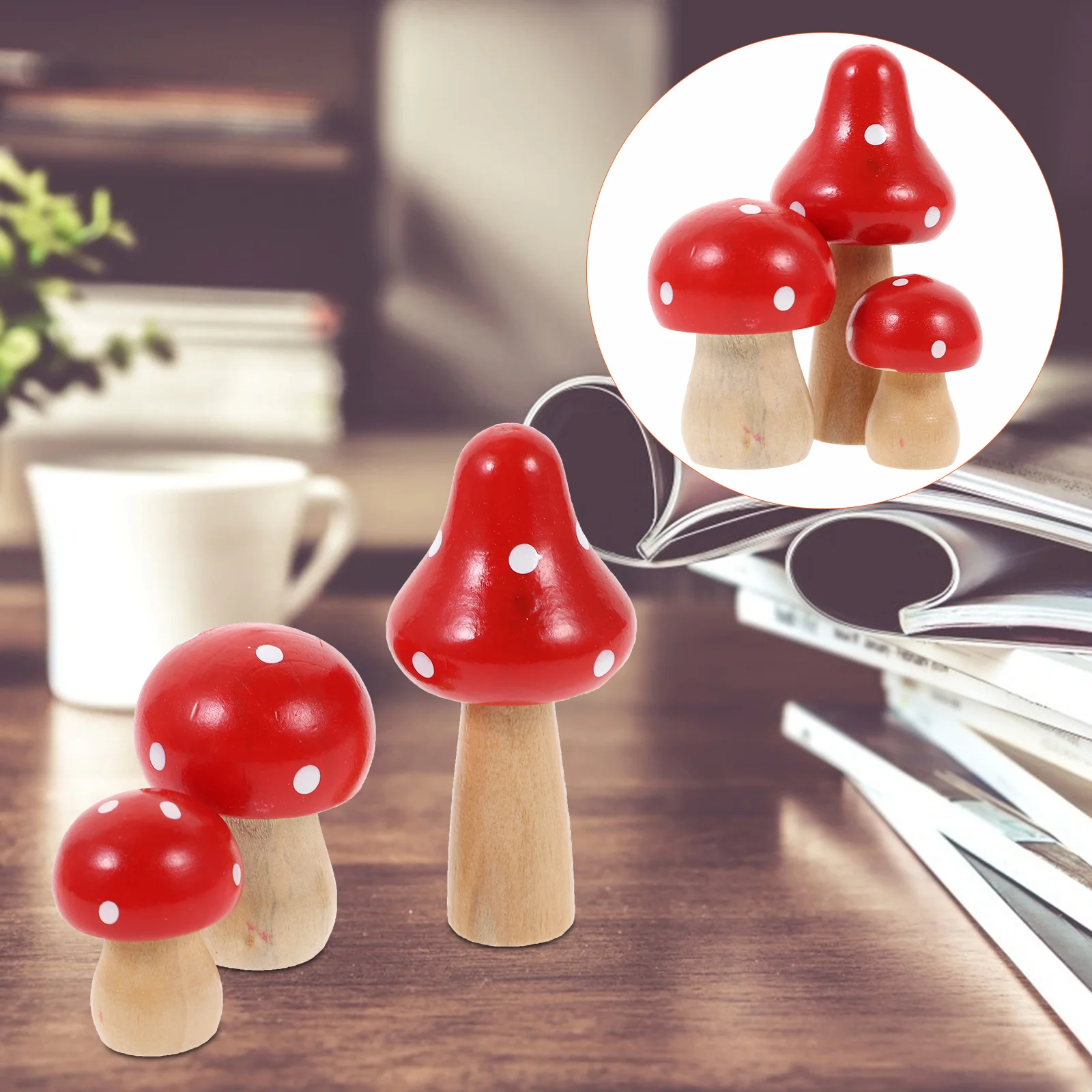 

3 Pcs Mini Wooden Mushroom Desktop nament Simulated Flowerpot Color Sculpture Term Use Realistic Design Ideal Home