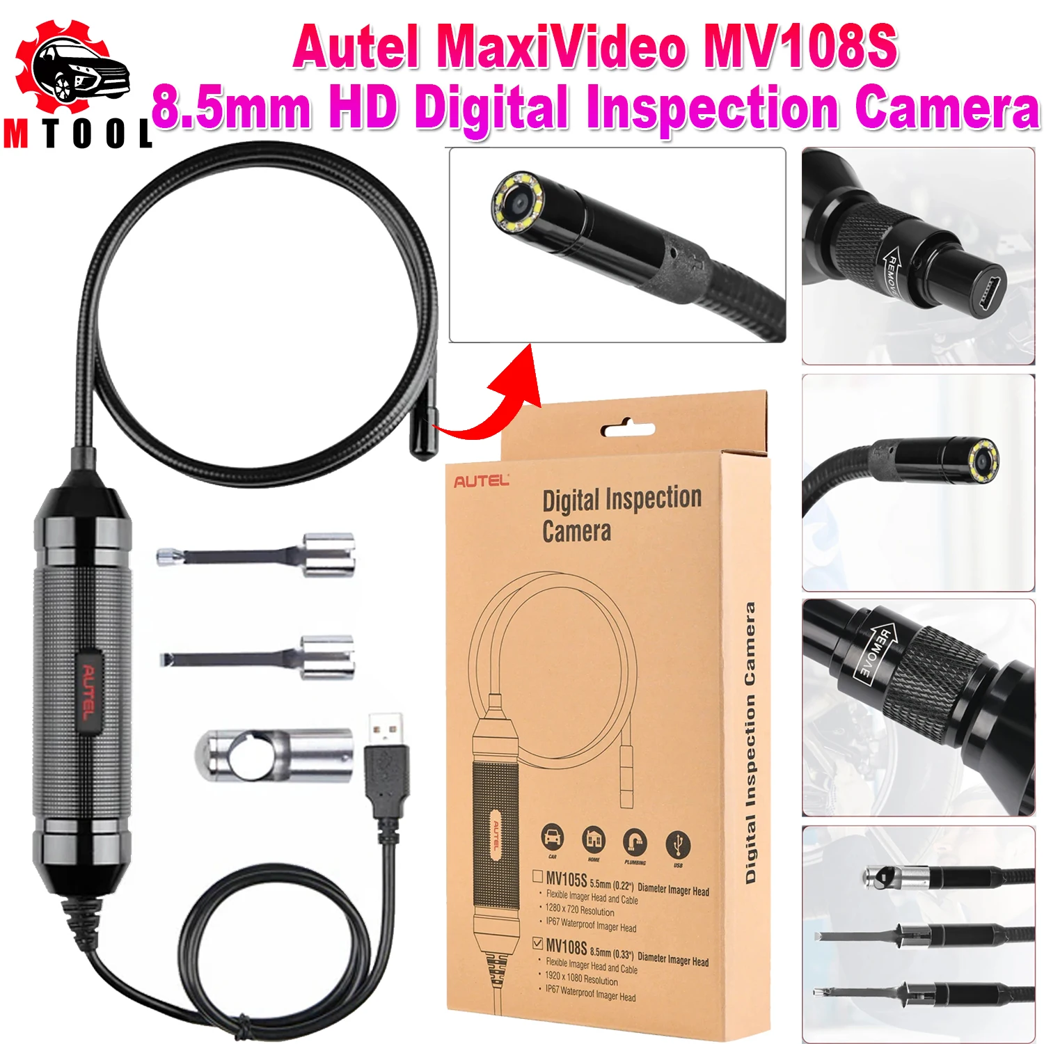 

Autel MaxiVideo MV108S HD Digital 8.5mm Inspection Camera For MK808BTPRO MP808BT PRO MaxiSys Tablet And PC Support Video Inspect
