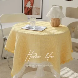 French Cotton Linen Tablecloth, Round Tablecloth, Light Luxury, Simple Style, Tea Table Cloth, 90cm