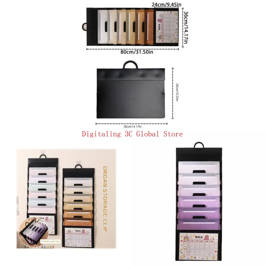 

6 Pocket Wall Hanging File Organizers Expandable Document Folder with Handle