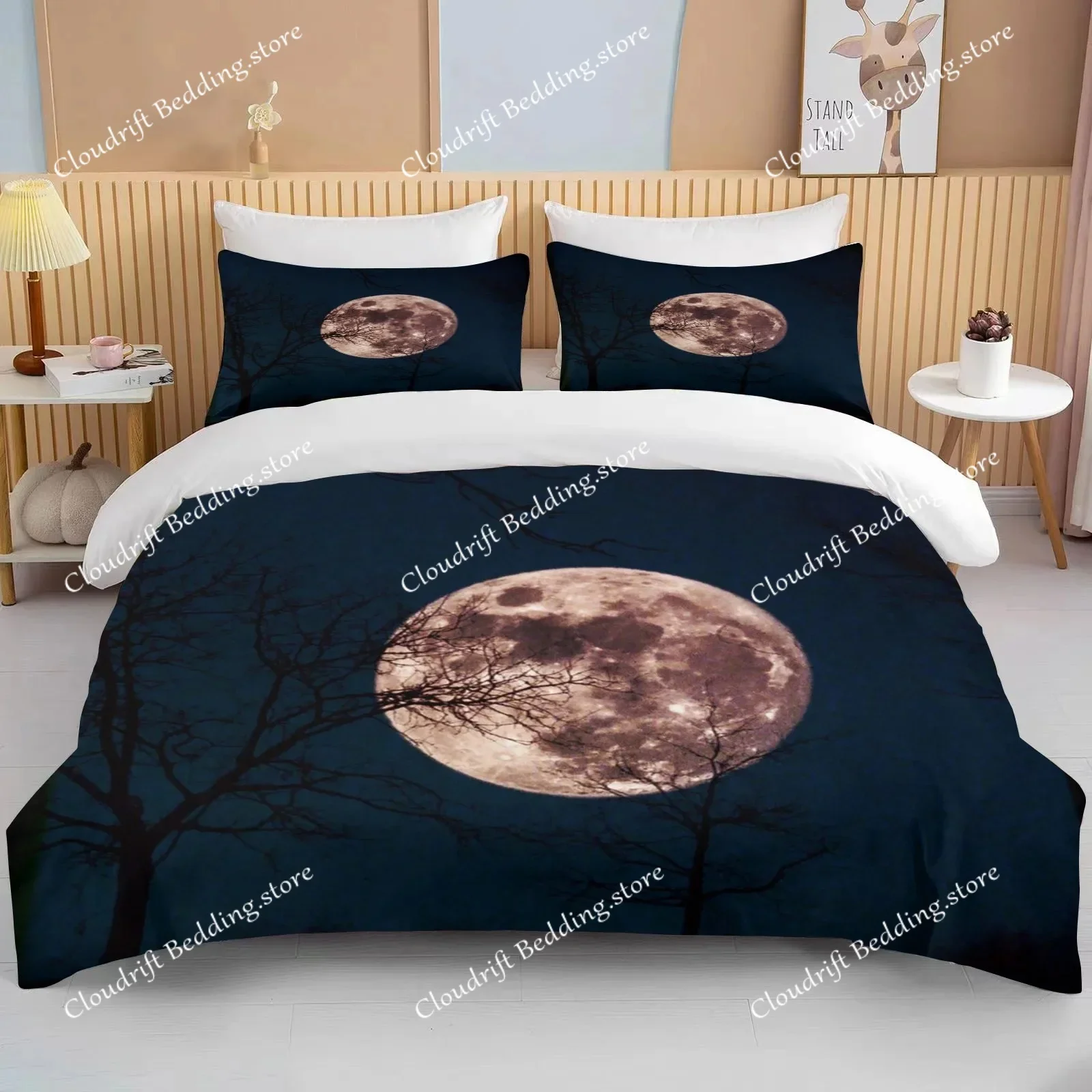 

Moon Bedding Set Night View Duvet Cover Set With Pillowcase Bedding King Queen Full Double Single Size Luxury Bedxclothes Decor0