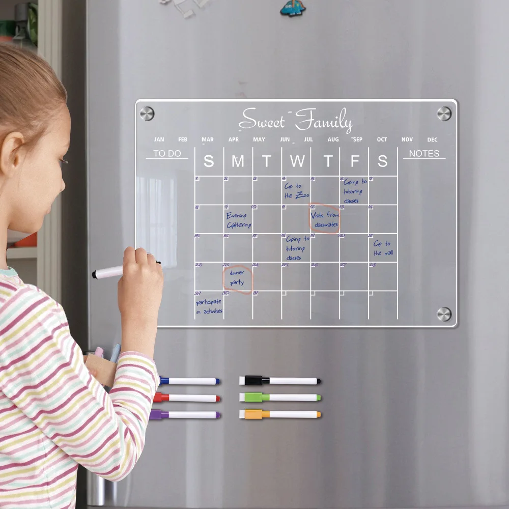 Memo Board Daily Record Dry Erase Board for the Refrigerator Planner Weekly Clear Acrylic Magnetic Calendar Board for Fridge