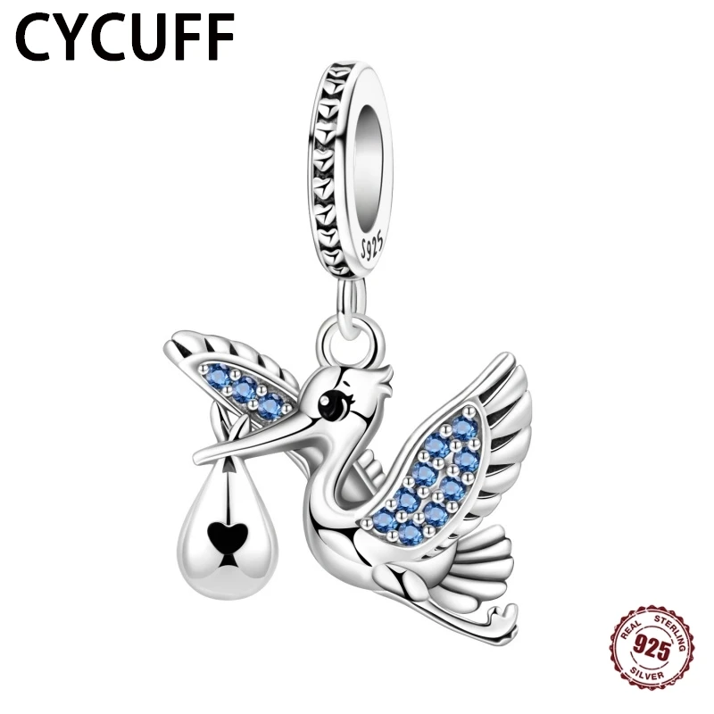 100% 925 Sterling Silver Blue Magpie bird pendant Charms Beads DIY Fairy Tales Story For Women Bracelets Necklace Fine Jewelry