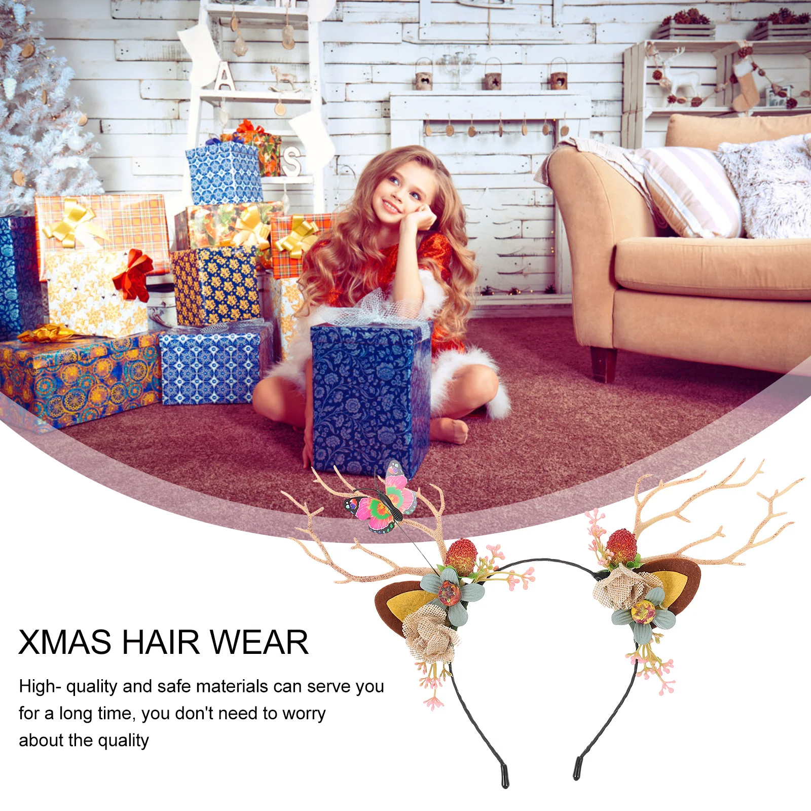 

Christmas Antler Branch Hairband Premium Natural Material Durable Handcrafted Delicate Chic Hair Decor For Party Costume Photo