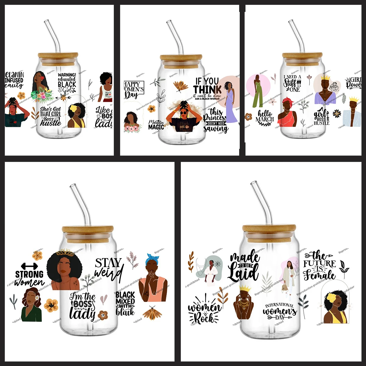 

Black Women Power Style UV DTF Cup Wrap Decals for Mug Bottles Positive Quote Waterproof DIY Viny Decals for Tumbler Glasses