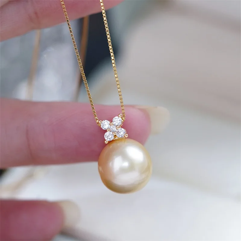 

Classic Fashion Lucky Grass 9-10mm 11-12mm 8-9mm south sea gold round pearl classic pendant 18inch