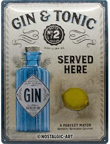 Retro Tin Sign Gin Tonic Served Here Gift Idea for Cocktail Fans Metal Plaque  Vintage Design for Wall Decoration sign sign