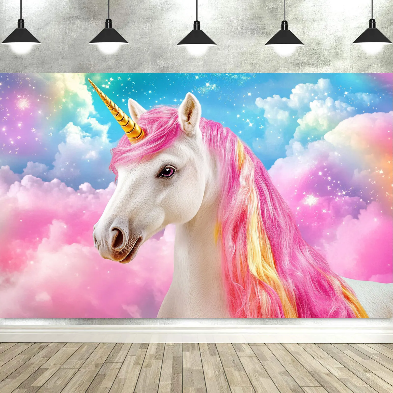 Dewprint Unicorn Birthday Decorations Backdrop for Girls Rainbow Glitter Stars Dots Happy Birthday Banner Photo Booth Props