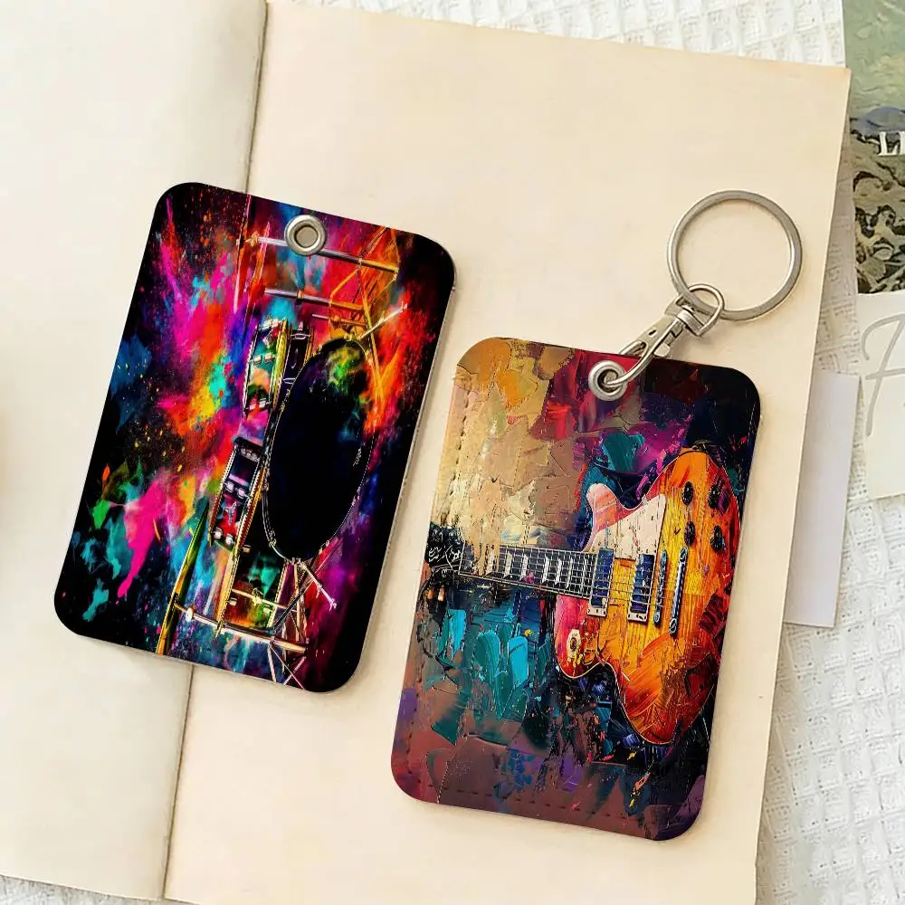 

Абстрактный красочный чехол для банковских карт, проездных на метро и автобус, пропусков в залы, ID-карт с изображением музыкальных инструментов (барабанная установка, гитара)