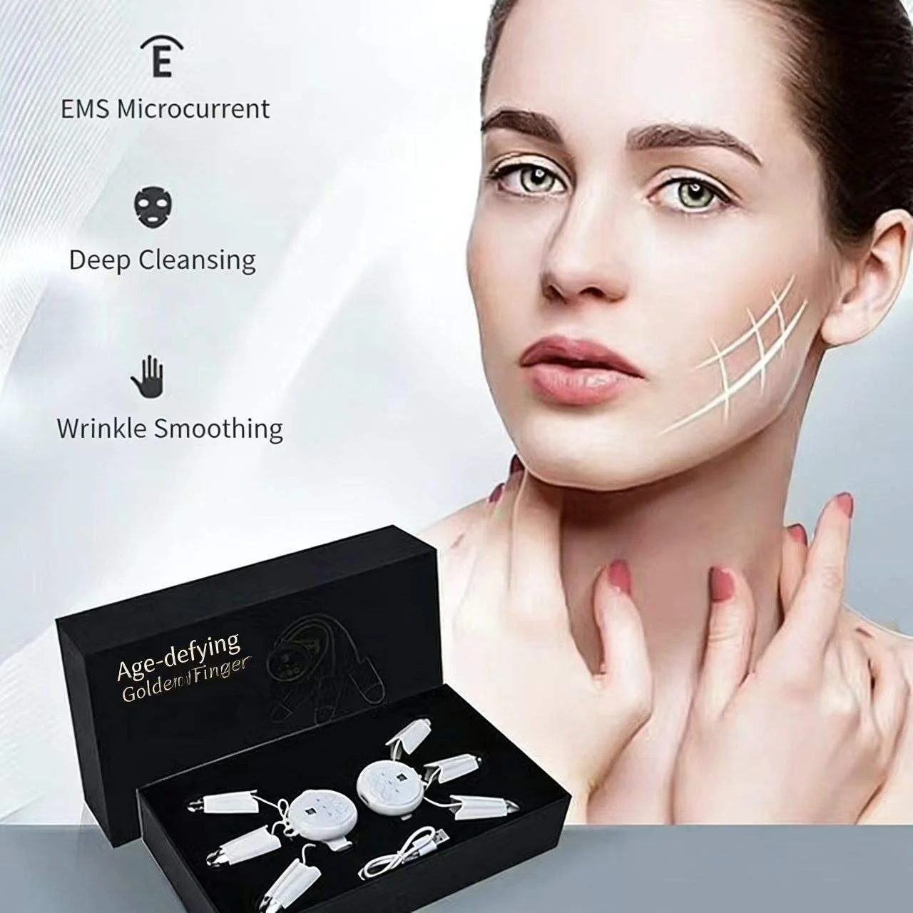 Microcurrent Face Anti-aging Golden Finger Beauty Device Home Use Massage Firming Lifting Hydrating Health Care Massage Finger