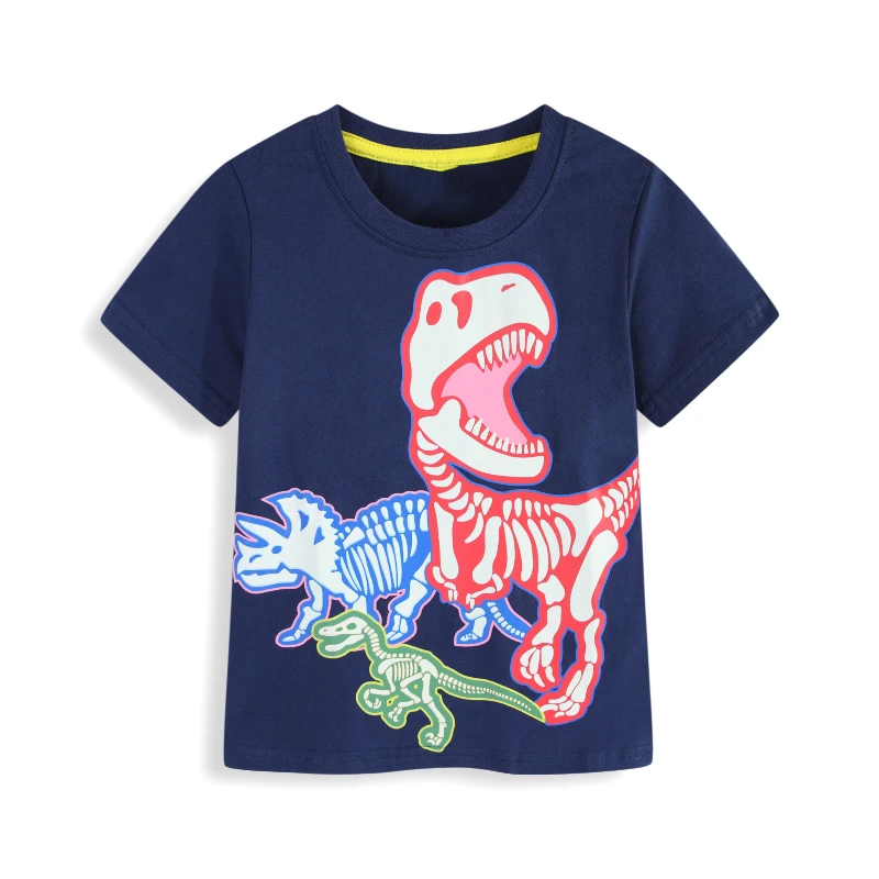 Little maven 2026 New Fashion Boys T-shirt Summer Luminous Dinosaur Cotton Causal Clothes Lovely Tops for Kids 2-7 Years