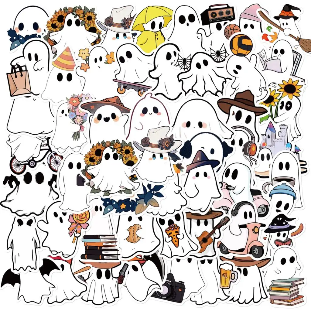 50pcs Small Ghost Sticker Decoration Notebook Stationery Clipbook Refrigerator Cartoon Cute Graffiti Sticker Toy Wholesale