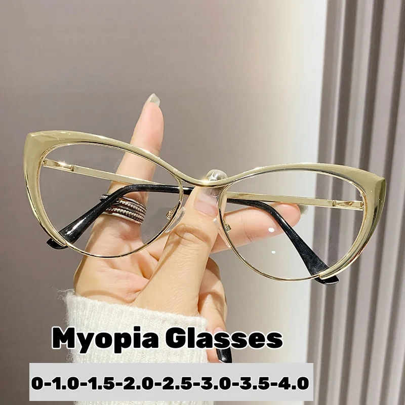 

Ladies Retro Metal Cat Eye Myopia Glasses Men Women Fashion High-definition Anti Blue Light Eyeglasses Optical Diopter Eyewear