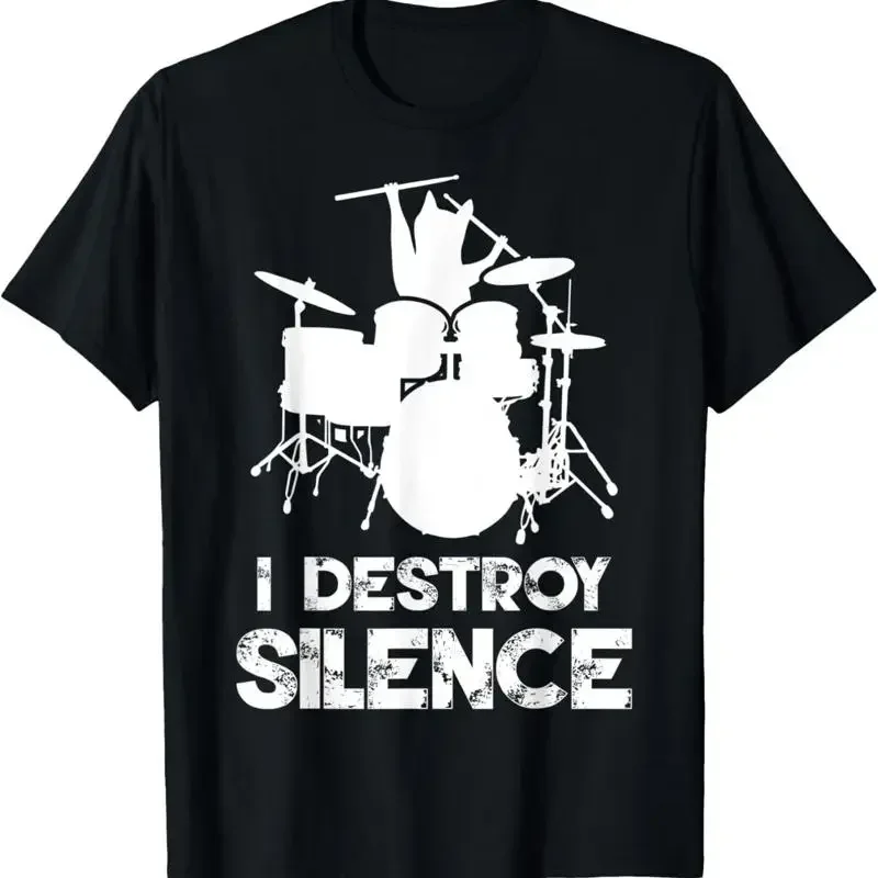 I Destroy Silence Drums Cat Drummer Drumming T Shirt