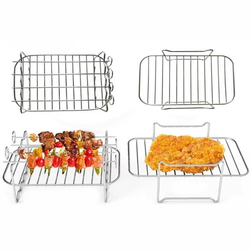 Air Fryer Double Boiler Accessory 2 Piece Air Fryer Rack With 4 Skewers And Brush Air Fryer Accessory