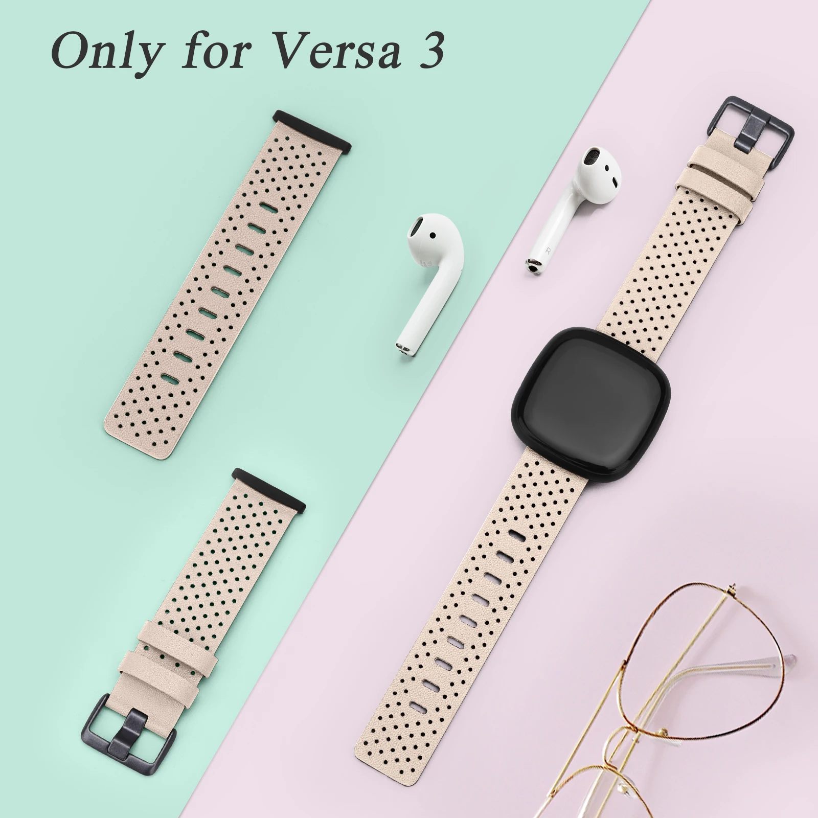 100% Fitbit Versa 3/Versa 4 용 가죽 스트랩 Fitbit Versa 3/Versa 4/Sense/Sense 2 용 밴드 팔찌, 손목 밴드