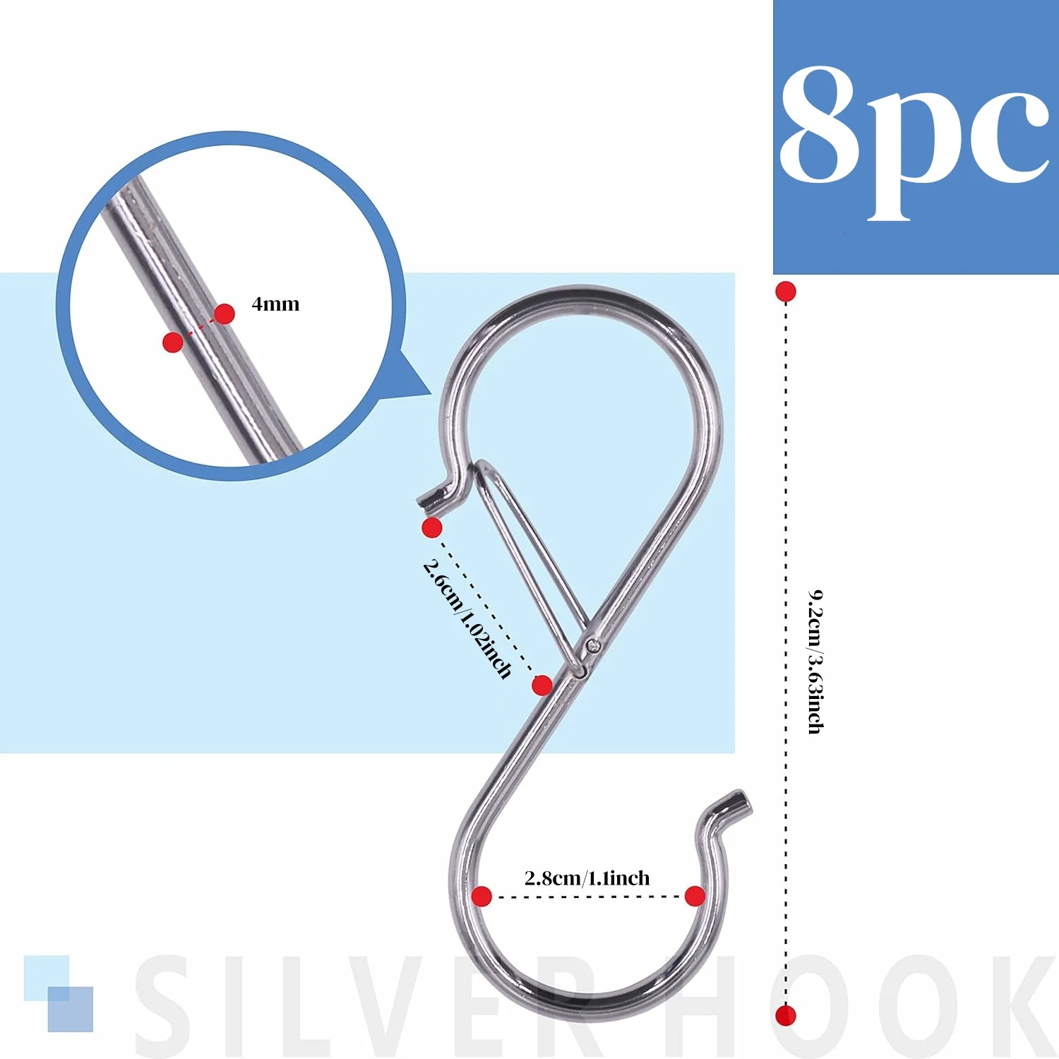 Rostfreier S-förmiger Haken, robuster Metallhaken mit Sicherheitsschnalle, geeignet zum Aufhängen von Gegenständen, Kleidung, Töpfen, Tassen, Schlüsseln, Taschen – Detail 2