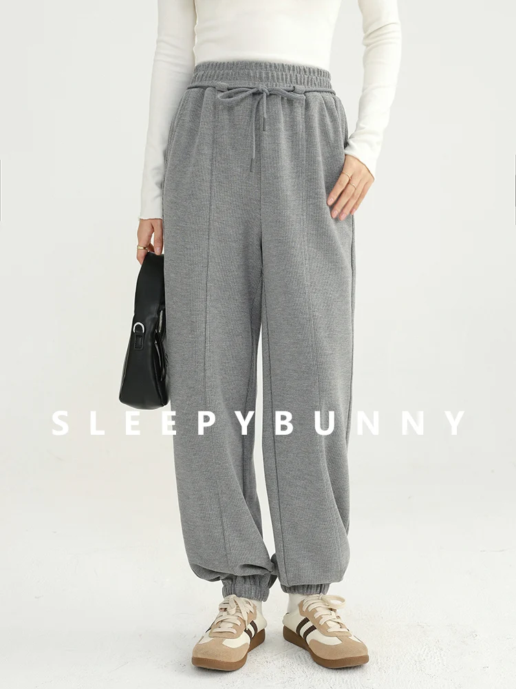 

Thickened Warm Sweatpants Women Winter Elastic Waist Casual Pants Loose Drawstring Joggers Fleece Lining Windproof Long Trousers