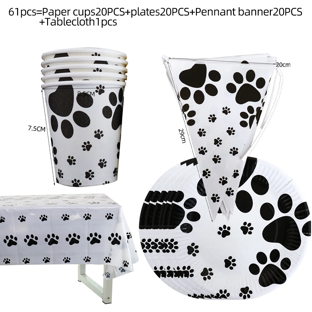 111pcs Pet Party Decoration Birthday Party Supplies Dog Paw Print Balloon Banner Family Disposable Tableware Set Party Supplies