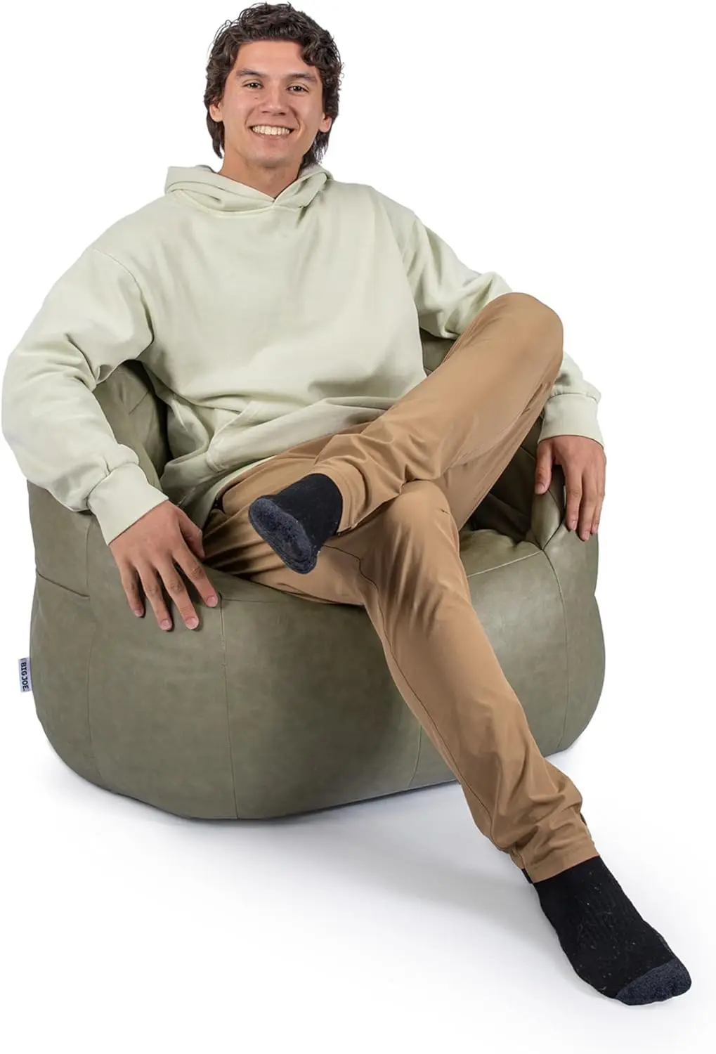 

Vibrating Massage Bean Bag Chair for All Ages, Olive Green Vegan Leather, Lightweight Gaming Seat with USB Power