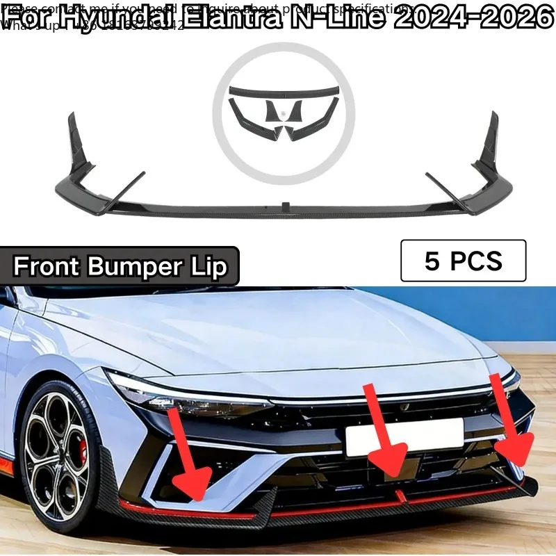 

For Hyundai Elantra N-Line 2024-2026 Front Bumper Lip Matte Black Glossy Black Carbon Fiber Painted Car Accessories Body Kit