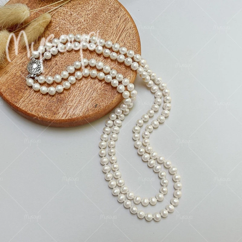 

MYSOYA 6-7mm Double White Freshwater Pearl Necklace, Suitable for Birthday/Anniversary/Wedding/Mother's Day Gift A0673