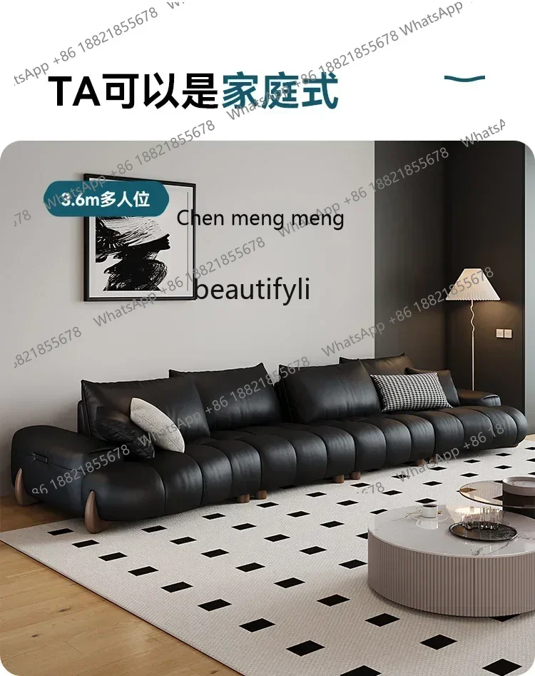 

178CC Retro leather sofa living room Italian minimalist new straight row first layer cowhide sofa
