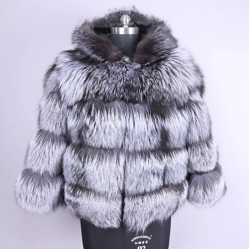 

2023 Hot Sale Real Fur Coat Hooded Jackets Super Hot Natural Silver Fox Women's Winter Fashion Luxury Female Clothing Vests