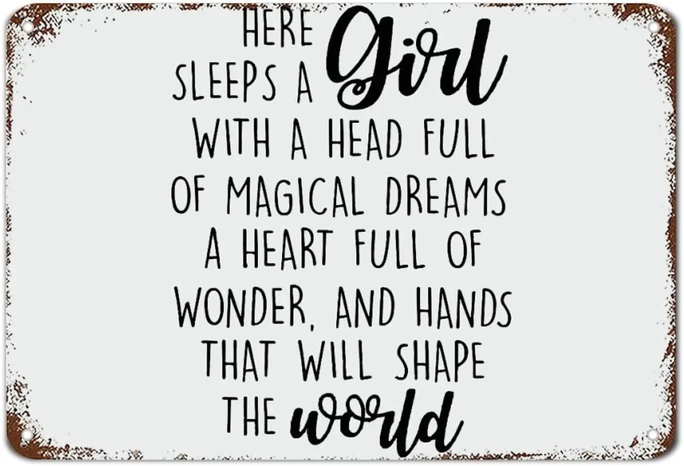 Here Sleeps A Girl with A Head Full of Magical Metal Sign with Sayings Metal Sign Motivational Metal Sign Plaque Poster 8X1 sign