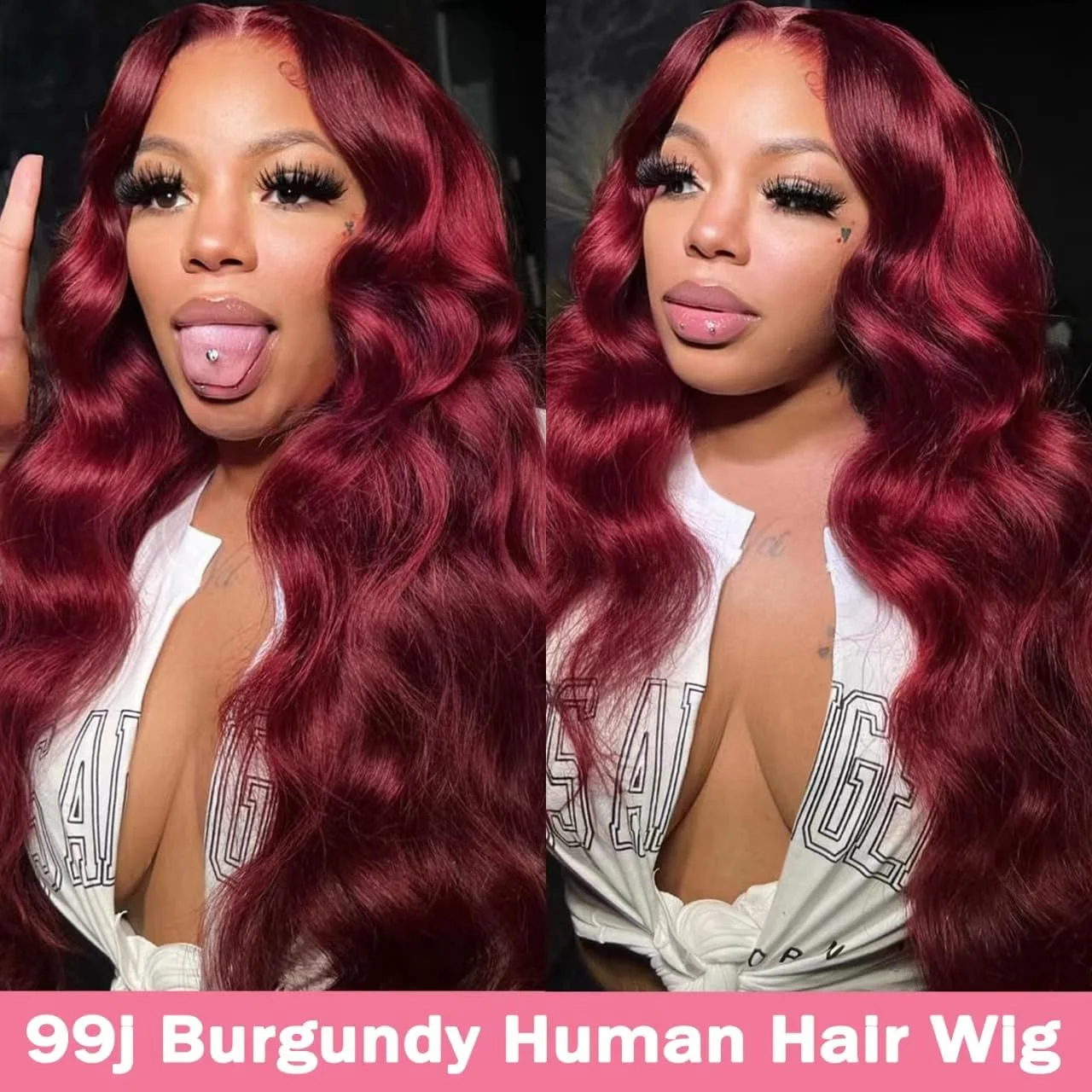 Onda do corpo Borgonha peruca para mulheres, HD Lace Frontal, 100% cabelo humano, vermelho colorido, perucas baratas à venda, 250 Densidade, 13x6, 99j, 30 in, 34in