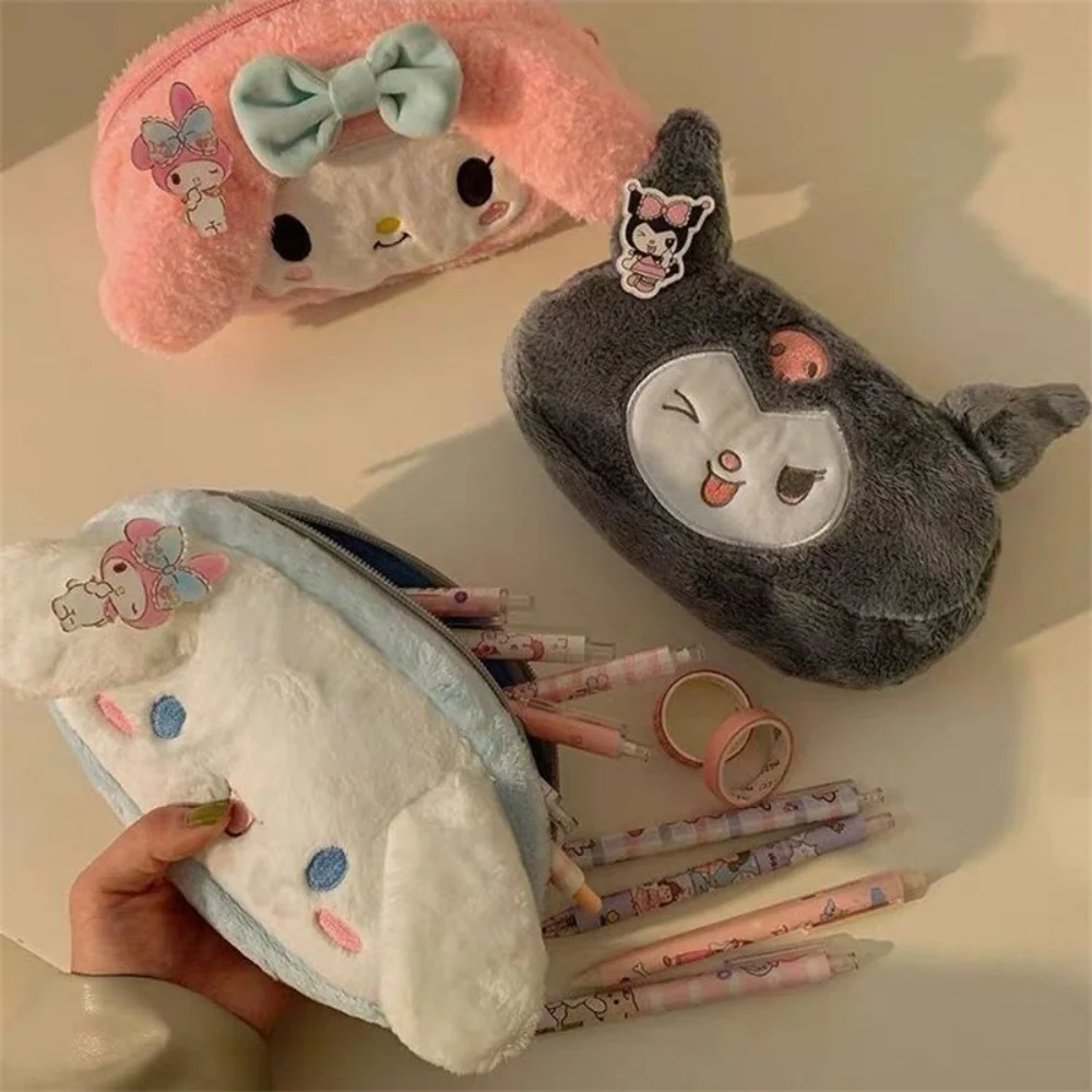 Kawaii Cinnamoroll Kuromi Plush Pencil Case Cartoon Large Capacity Pen Case Student Stationery Cosmetic Bag Gifts Toys - view 2