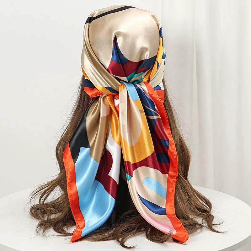 Silk Shawl Satin Square Scarf For Women Flower Neckerchief Female New Headband Hair Bands Print Foulard Hijab Wraps Bandana 2024