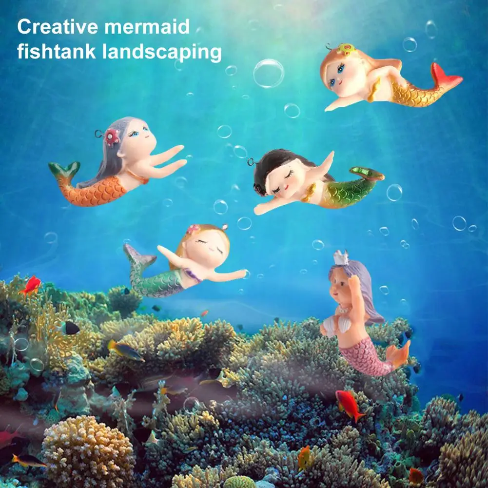 Mermaid Ornament Mini Mermaid Figurine Aquarium Ornament Adorable Eco-friendly Decor for Fish Tank Cartoon Shape Floating