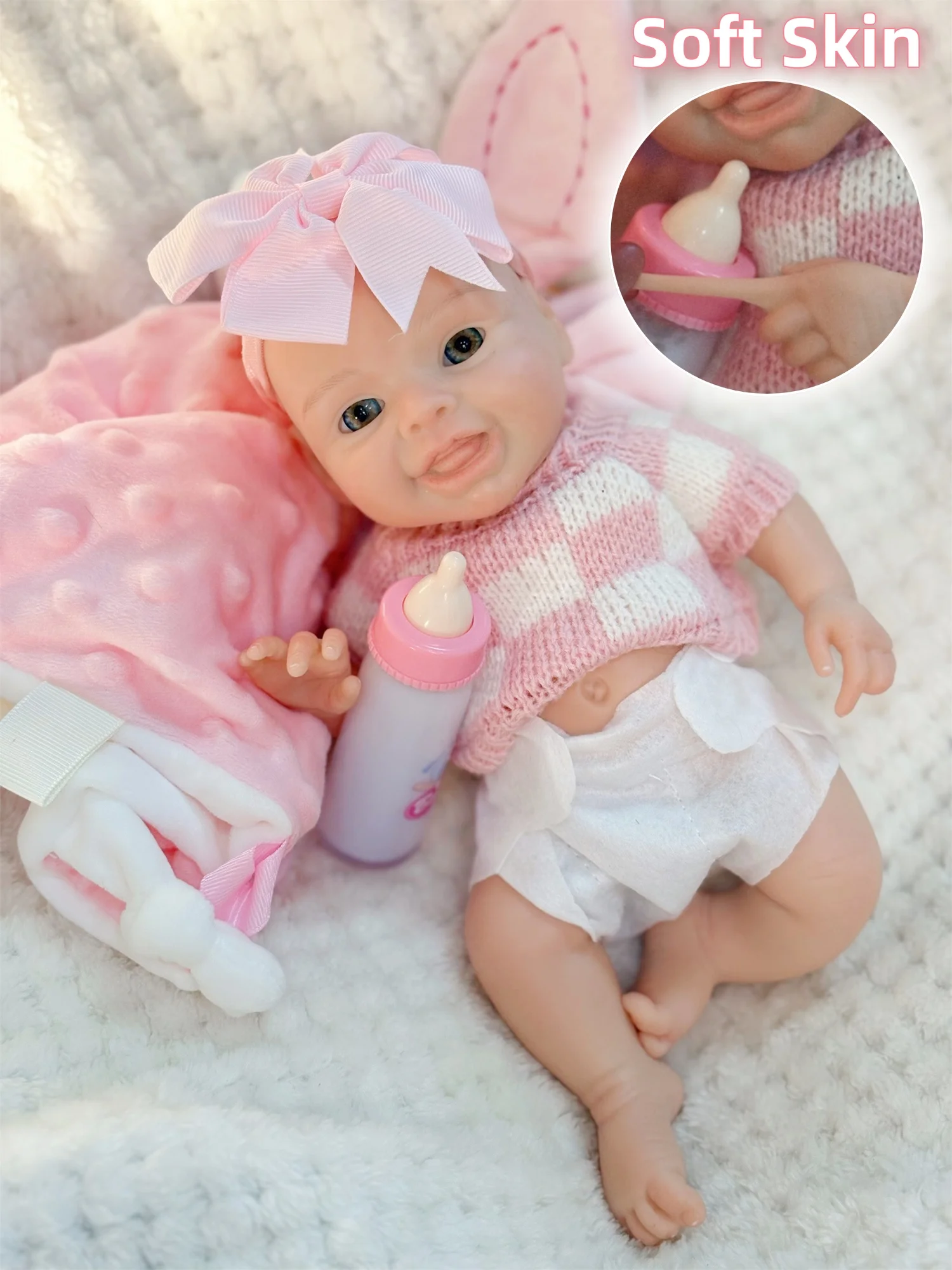 Attyi 10Inch Smiling Cute Harper Solid Silicone Reborn Girl Doll With Painted Skin Details Dress In Pink Outfits Bebe Reborn